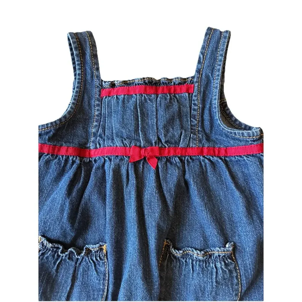 Gymboree Denim Overalls Reindeer Holiday Christmas Girls 18-24M Red Ruffle Trim